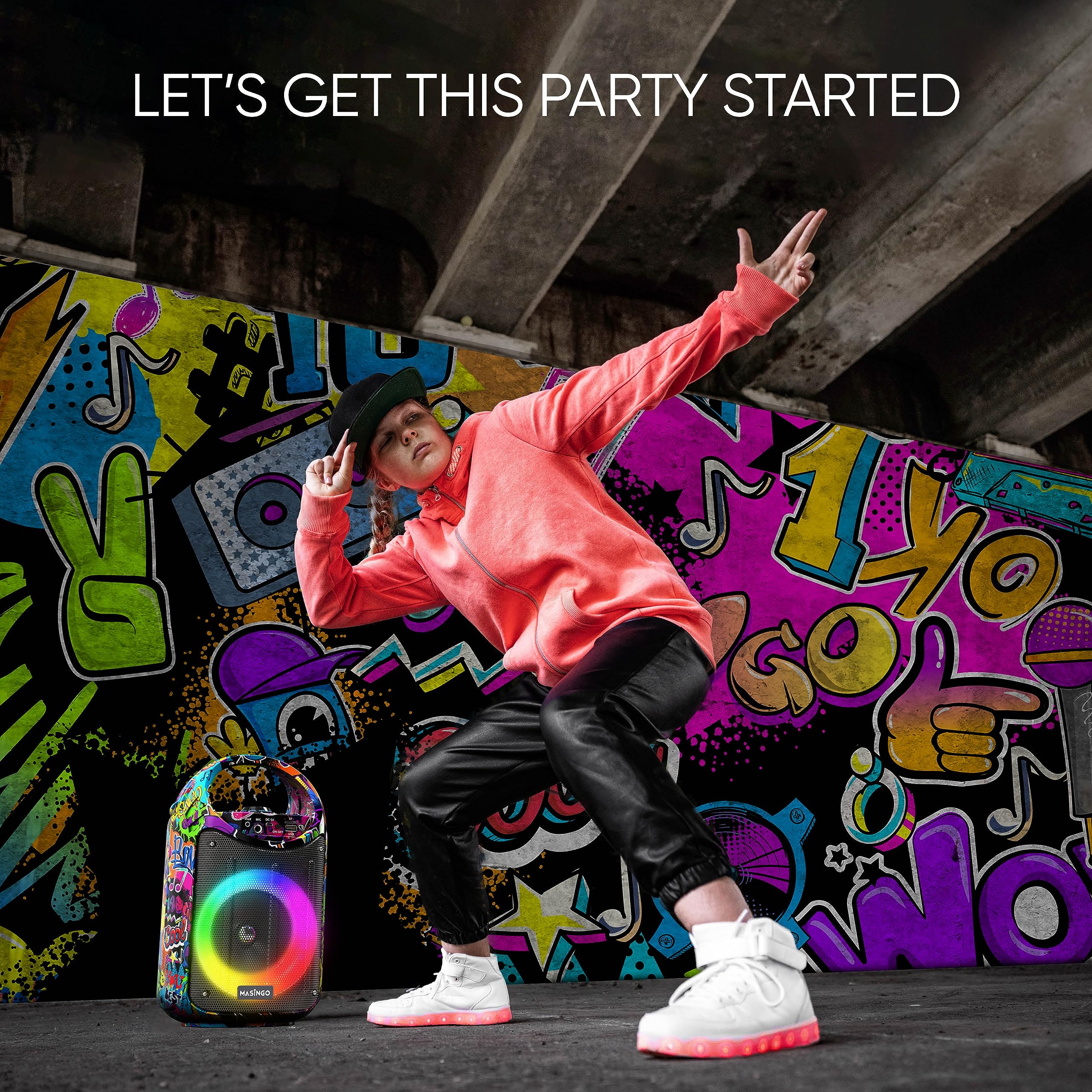 Masingo Karaoke Machine For Kids And Adults With 1 Wireless Karaoke Microphone And 1 Wired Mic, Pa Portable Speaker With Led Lig